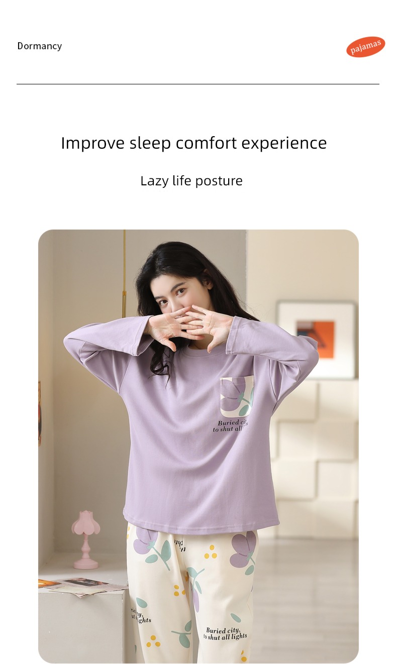 pure cotton Condom fashion Round neck female Big size Cartoon pajamas