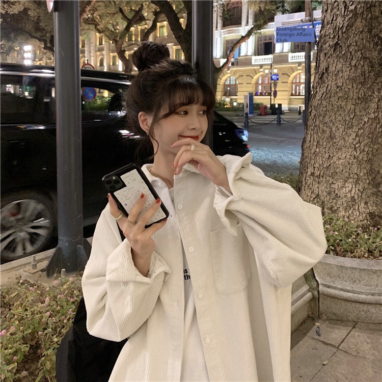 corduroy jacket Korean version easy Long sleeve loose coat shirt