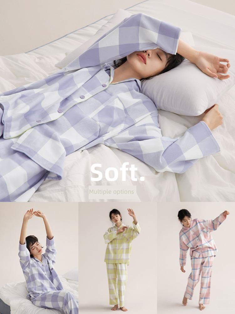 ma'am pure cotton pajamas Sanding lattice Medium thickness Red bean