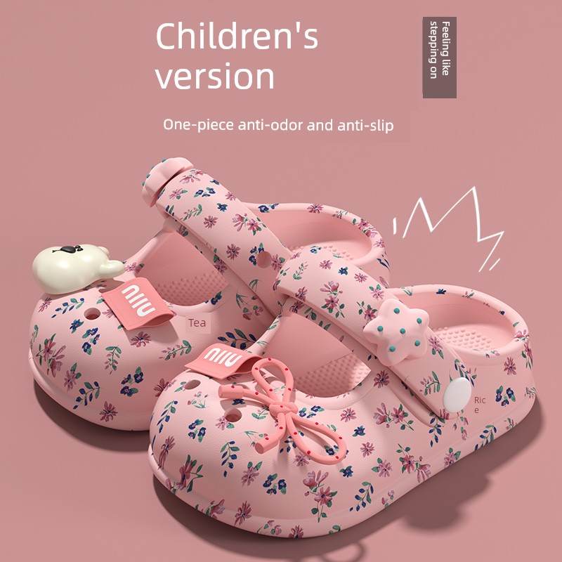 2026 New Children's Beach Sandals Mary Jane Clogs for Girls Summer Floral Bow Girls Princess Shoes — 4