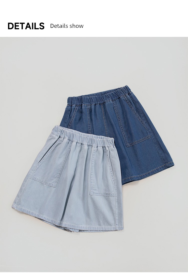 Soft Girls' Lyocell Cotton-Feel Denim Shorts, Loose Thin Denim Mid-Length Pants, 2026 Summer Style, Casual Pants for Older Children — 18