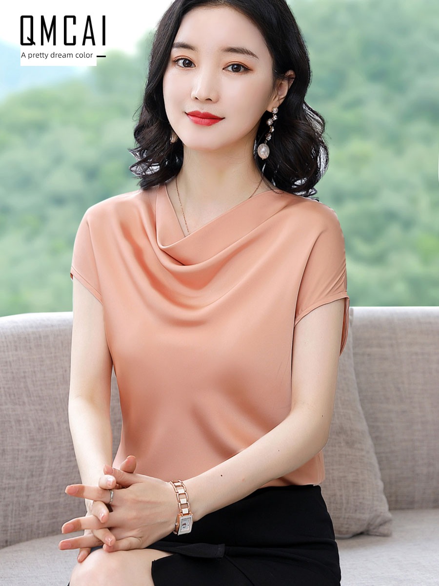 T-shirt Short sleeve major suit womanliness acetic acid Satin silk