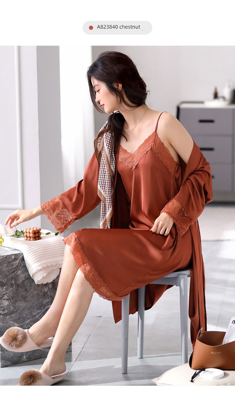 Bathrobe Ice silk summer camisole sexy suit pajamas