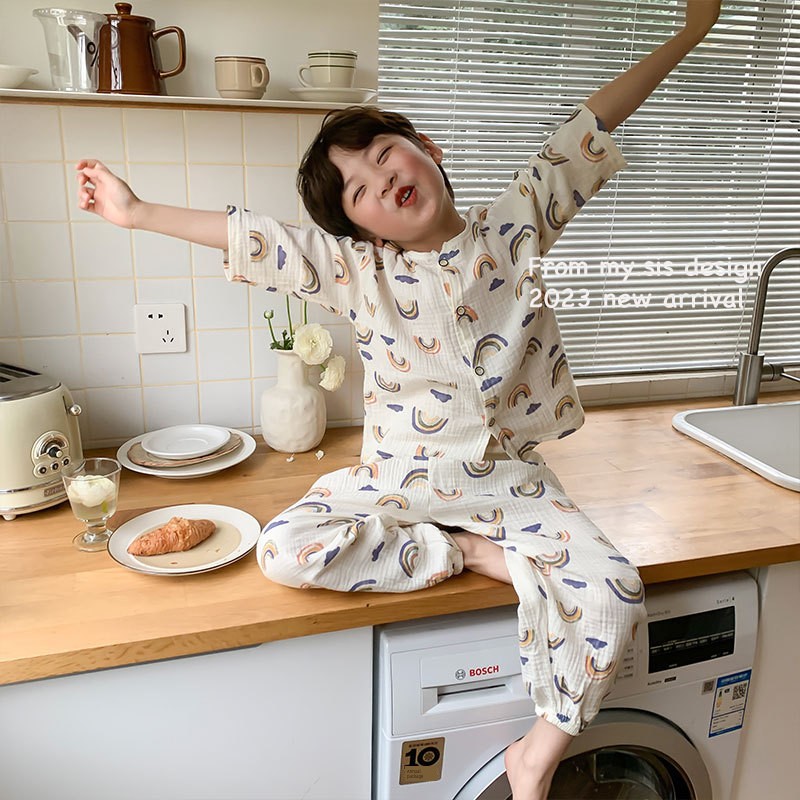Thin Pure Cotton Summer Baby Long-Sleeved Air Conditioning Room Clothing Pajamas — 2