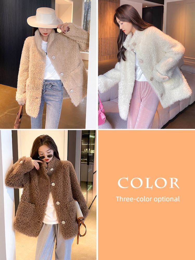 grain Sheep shearing overcoat Women's wear 2022 winter new pattern Lamb hair leather and fur loose coat Korean version thickening Fur in one
