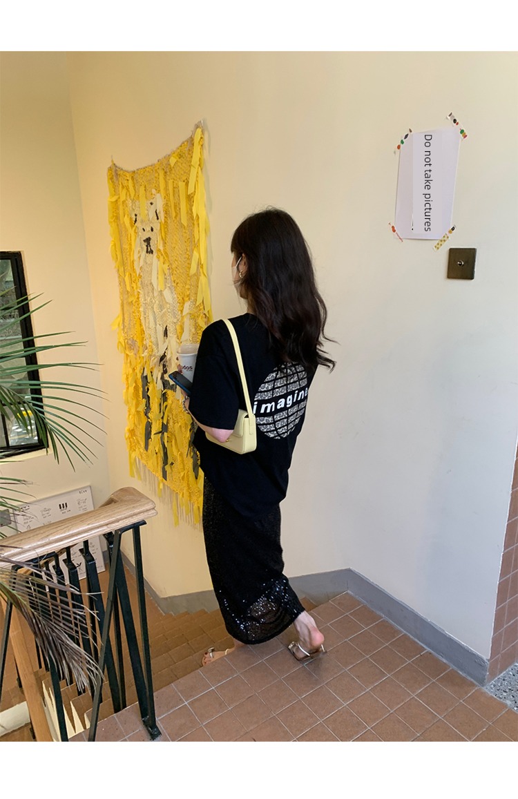 77store female summer Medium and long term One pace skirt Sequins