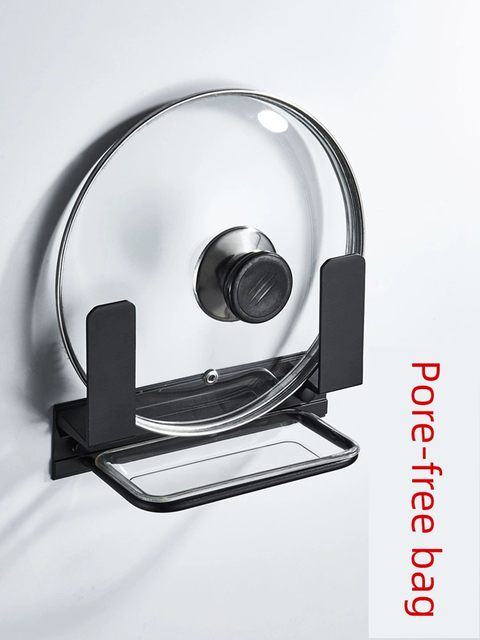 Kitchen pot lid rack wall-mounted punch-free space aluminum belt water connection multi-function household wall storage rack
