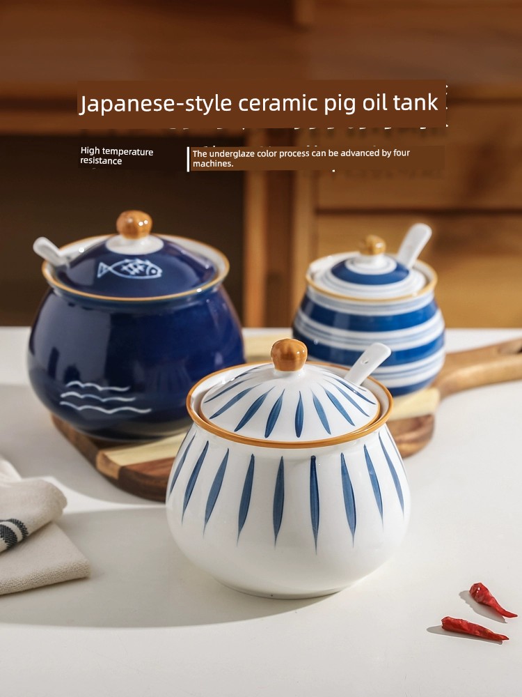 日式復古陶瓷油罐 廚房家用耐高溫專用罐 葷油罐子油潑辣子辣椒油罐