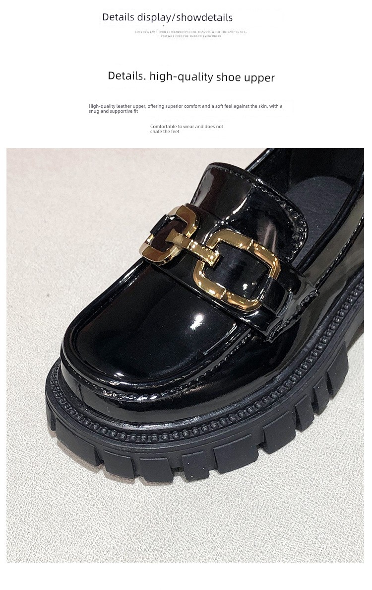 Black Leather Shoes for Girls, Academy Style, Suitable for Pairing with Skirts, Soft-Soled Performance Shoes, Thick-Soled Height-Increasing Summer Shoes — 5