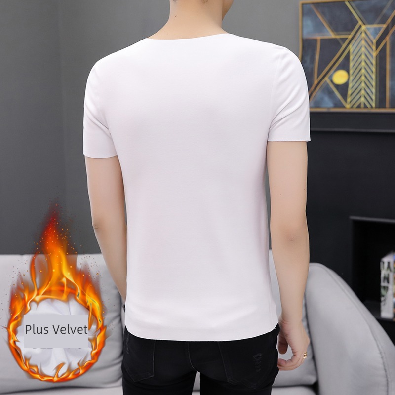 man No trace keep warm V-neck Derong Sanding Short sleeve T-shirt