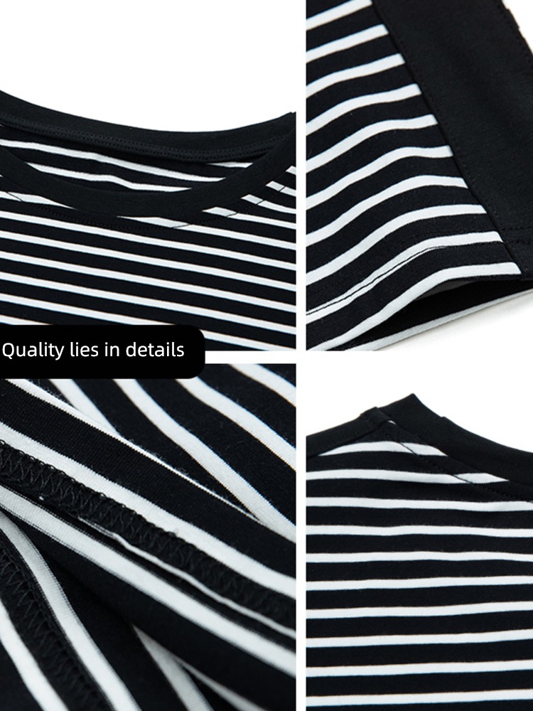 Cover your stomach stripe easy three quarter sleeve T-shirt jacket