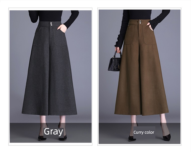 Wool High waist Nine points mom Big size easy Wide leg pants