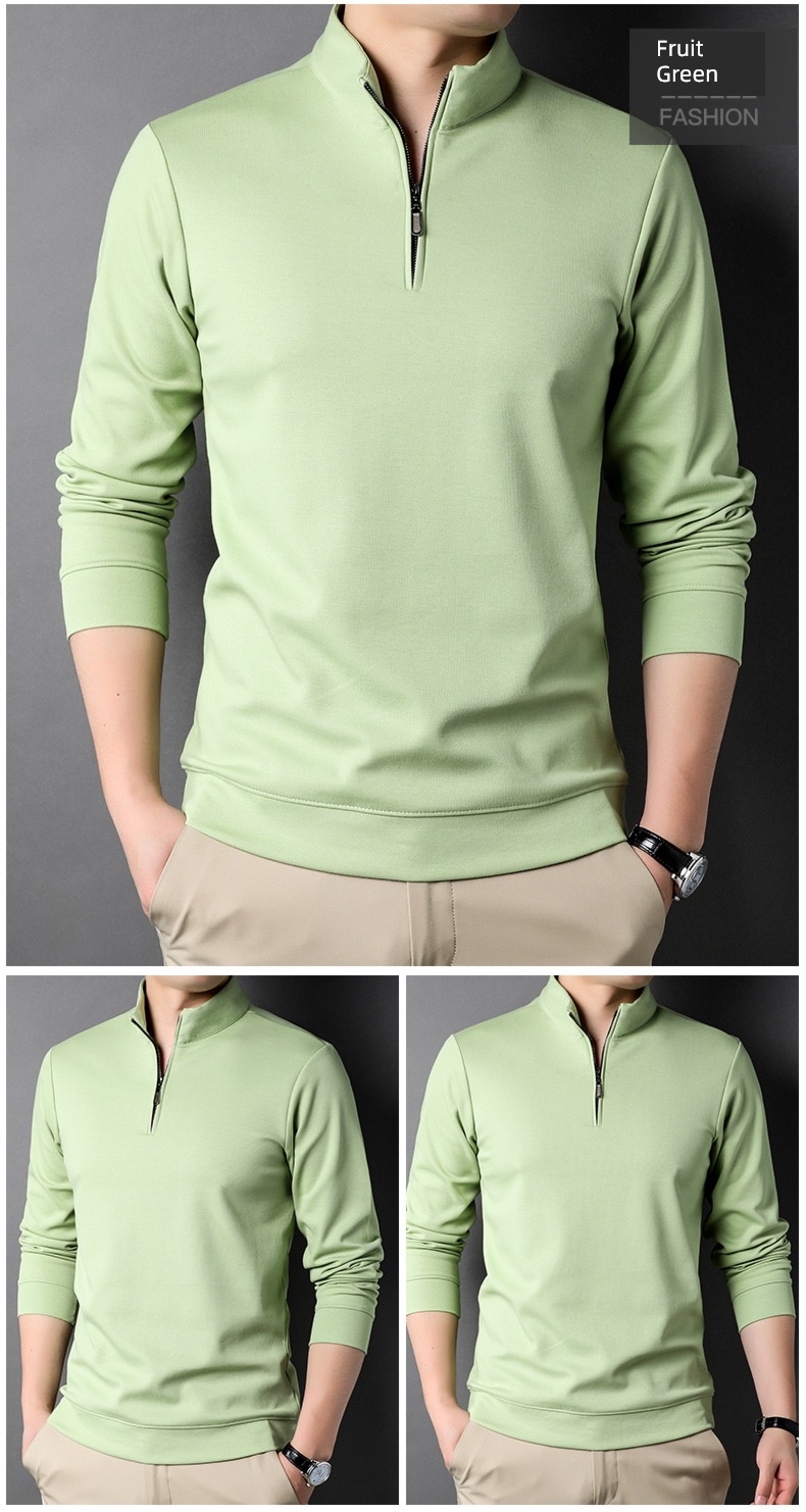 zipper Half height stand collar Autumn clothes man Long sleeve T-shirt
