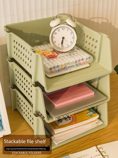 Office desktop storage file shelf can be stacked with folder storage box information sorting multi-layer storage rack A4 desktop file disk three-layer classification shelf file storage rack archive storage rack