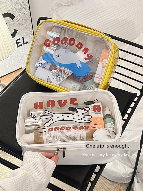 Cute hand-held makeup bag for women 2024 new portable large-capacity skin care products transparent travel toiletries storage bag