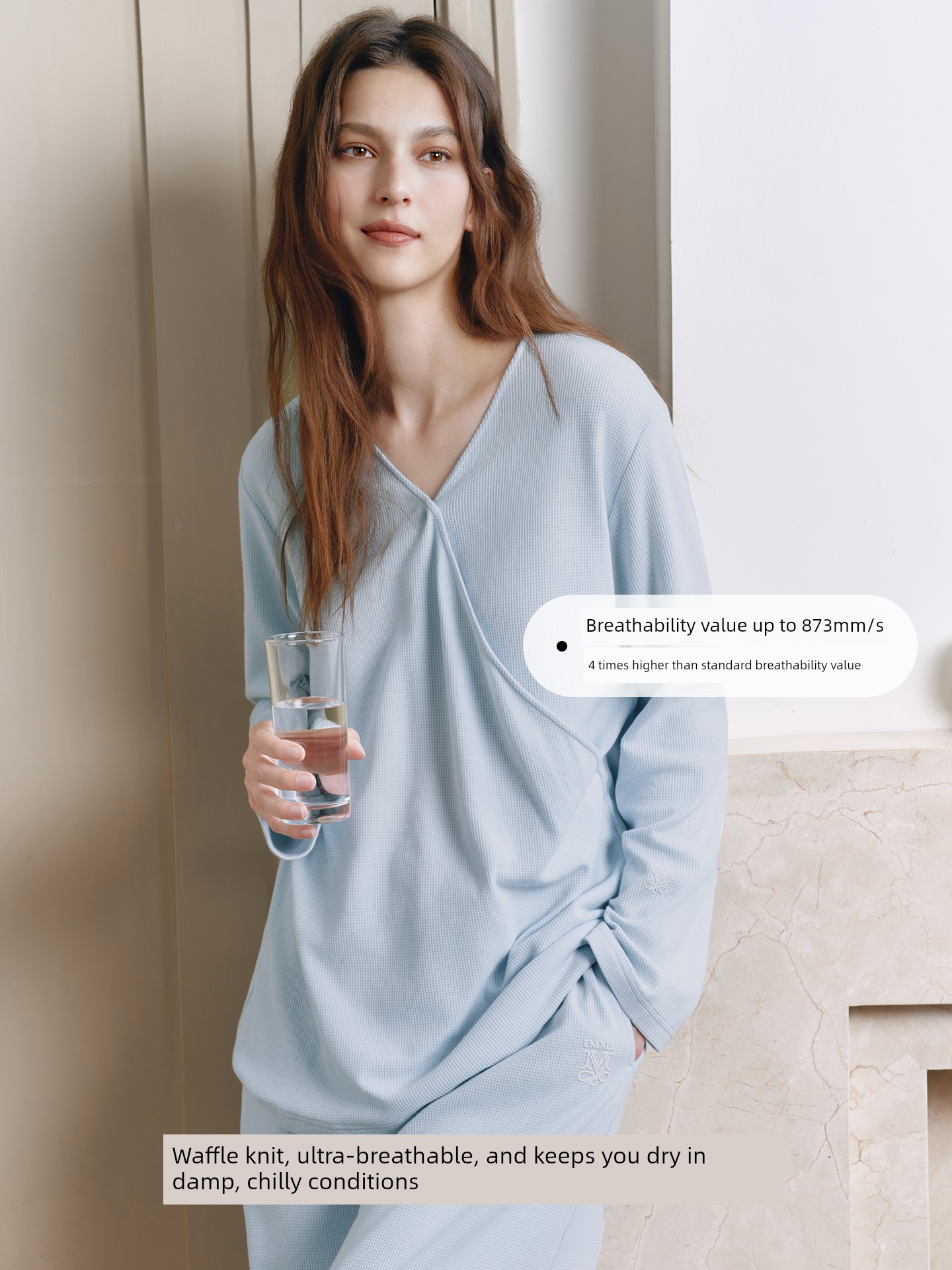 Manxi Autumn and Winter Camellia Waffle Nursing Clothes Yoga Sports Wearable Postpartum Outfit Maternity Homewear Set — 2