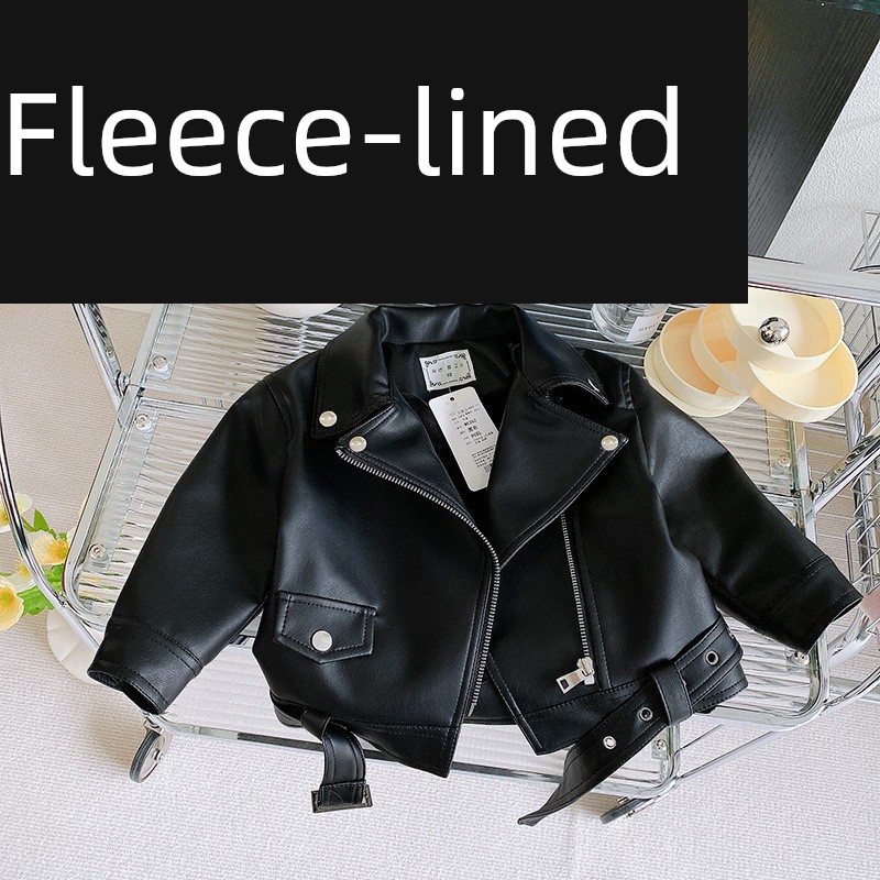 Girls' Fashionable Leather Jacket 2026 Autumn and Winter New Style Children's Fleece-Lined Thickened Leather Coat Baby Winter Warm Outerwear Trendy — 2