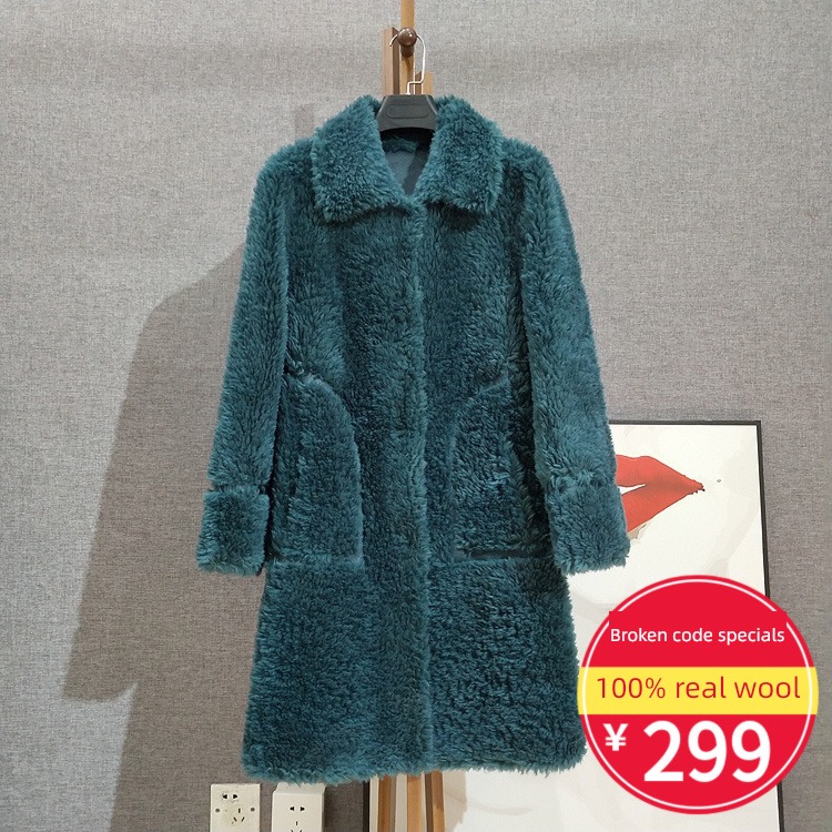 【 Broken code Special Offer 】 grain Sheep shearing Real wool leather and fur loose coat Fur in one overcoat Medium and long term Long sleeve female