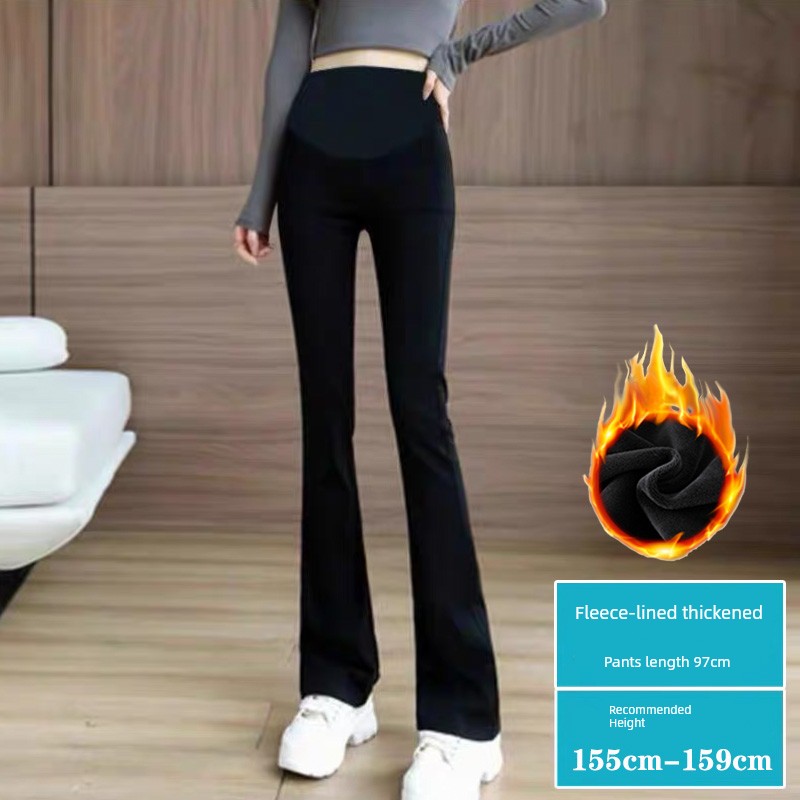 Spring and Autumn Elastic Slimming and Velvet Padded Black Pregnant Women's Pants — 4