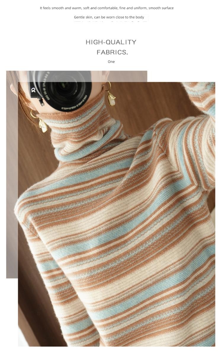 Cashmere Heap High collar female jacket stripe Sweater
