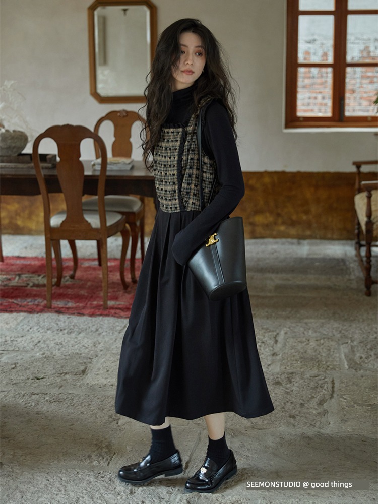Evening Meng Flying sleeve French Undershirt suit Dress