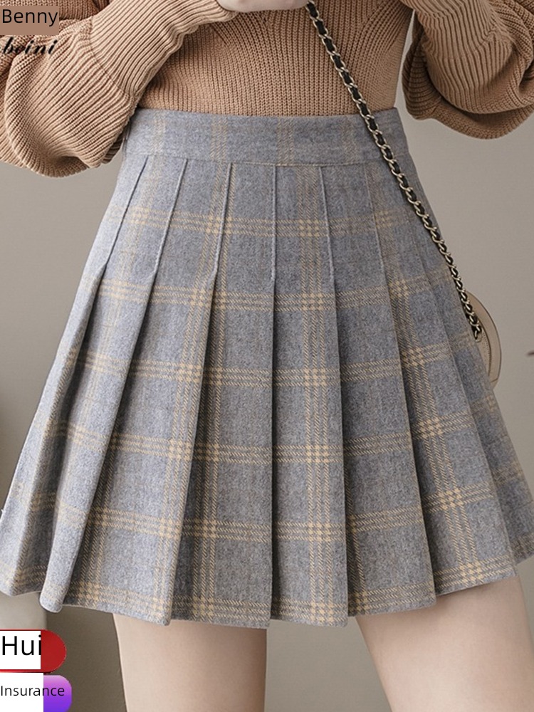 Wool lattice early autumn winter Half body Advanced sense Short skirt