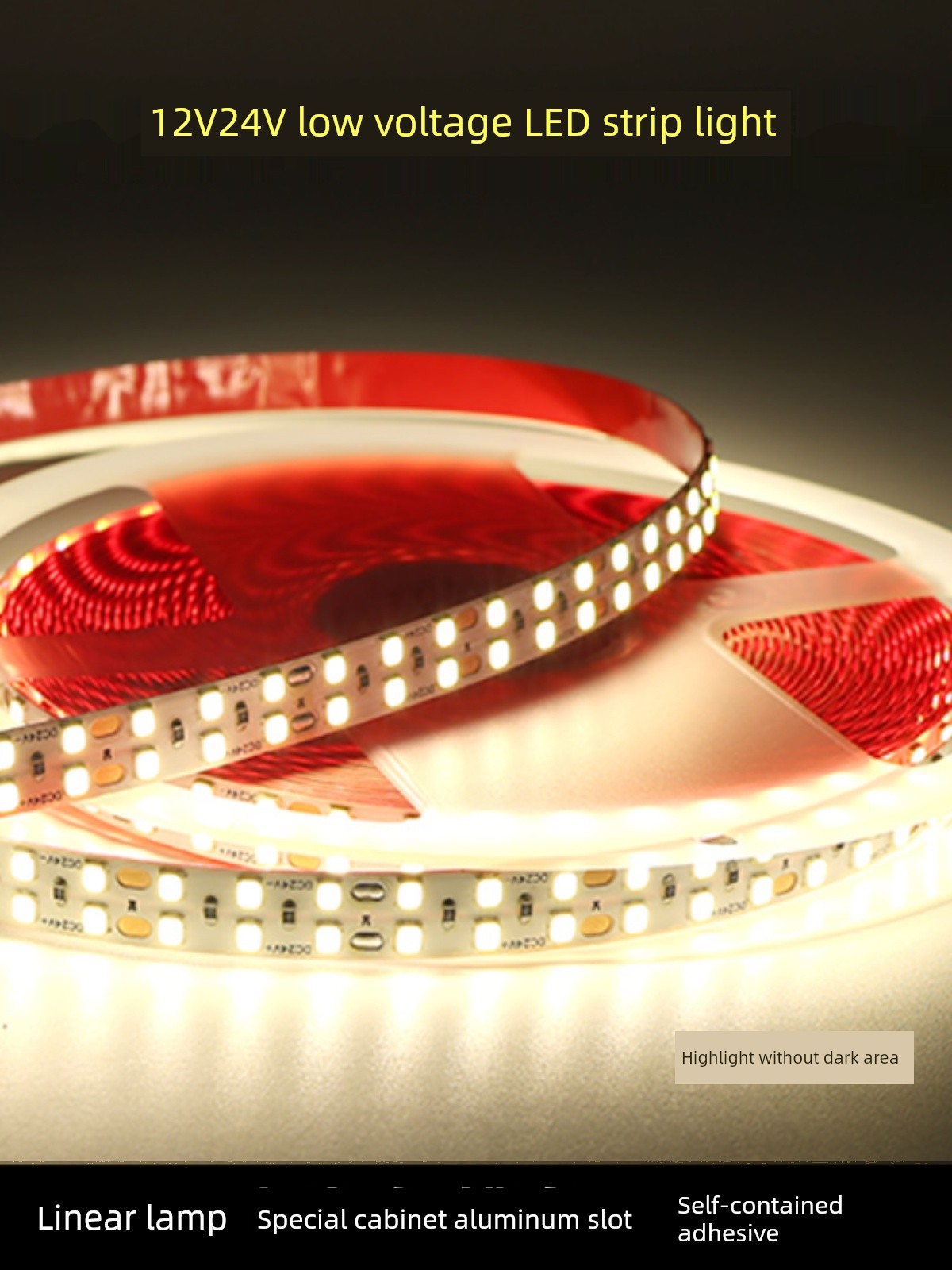 12v24v Low Voltage LED Light with Linear Lamp Slot Three-Color Flowing Water Self-Paste Waterproof Soft Light Strip Home Decoration Ceiling