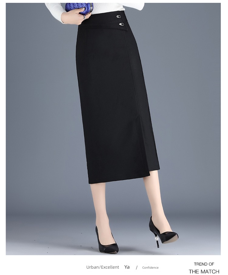 Medium length Autumn and winter High waist Fork Straight cylinder skirt