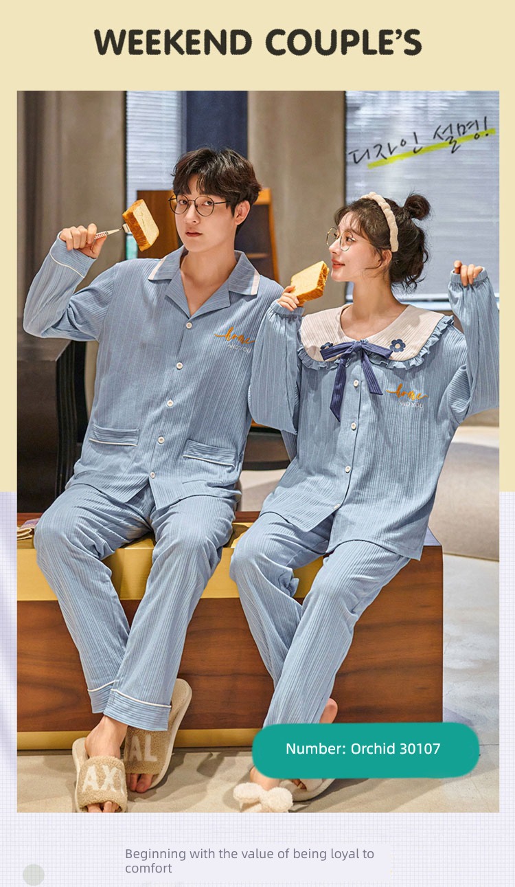 Spring and Autumn pure cotton Han Fan Cartoon female lovers pajamas