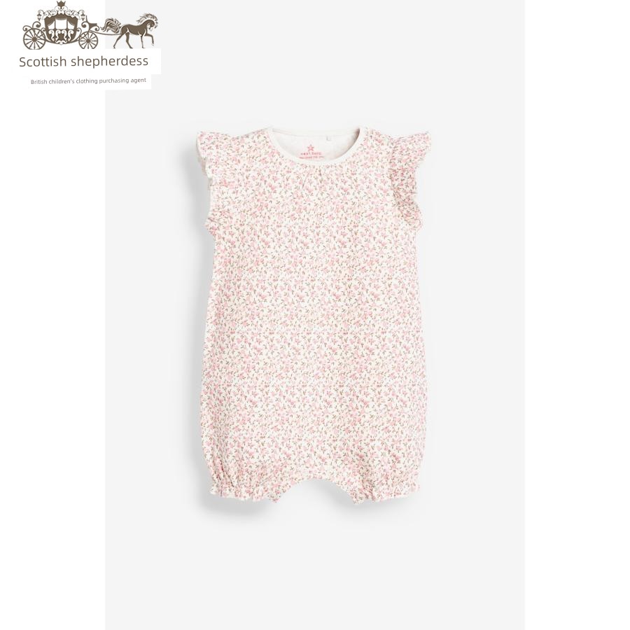In-Stock Next Children's Clothing for Girls, Pink Floral Bird Print Sleeveless Short-Sleeve Romper Jumpsuit — 20