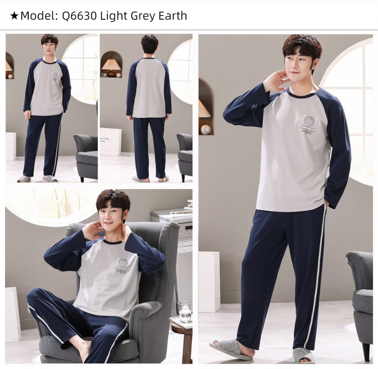male Long sleeve Cotton Big size Autumn  summer suit pajamas