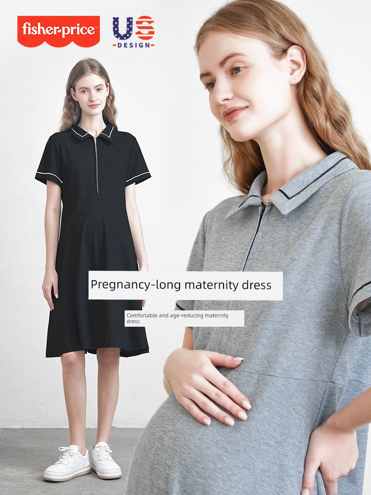 American Fisher Pregnant Women Dress Summer Plus Size Loose Polo Collar Tops Small Short Sleeve New Arrival Maternity — 4