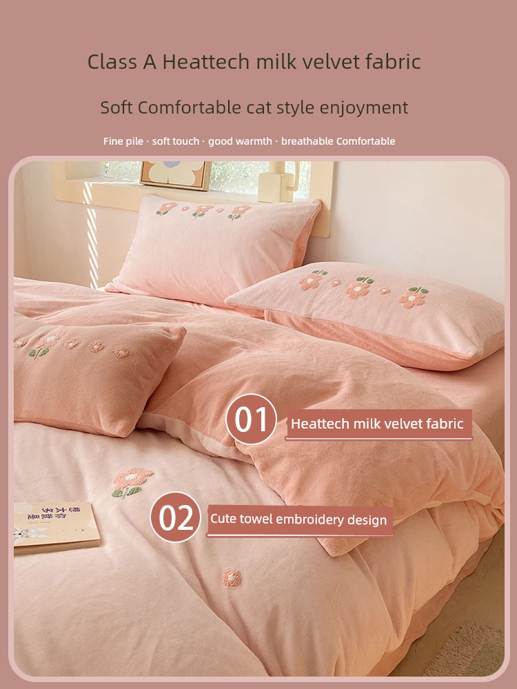 Winter Double-Sided Coral One-Piece Dormitory Velvet Duvet Cover