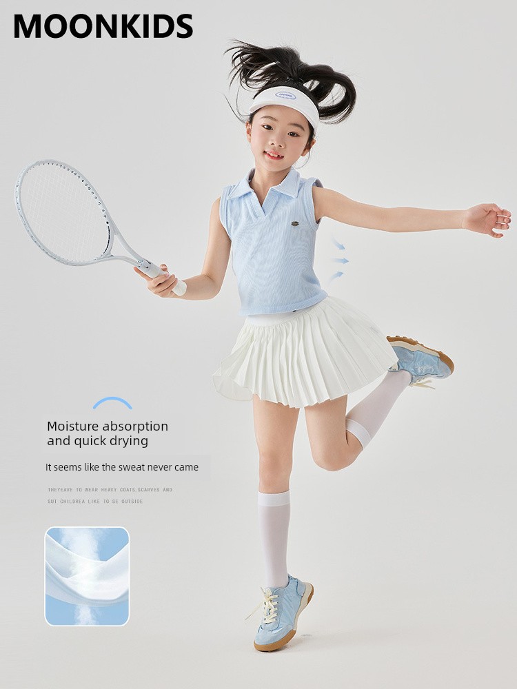 Moonkids Girls' Tennis Suit Sports Quick-Drying Clothes Pleated Summer Girls' Kidsren's Pants and Skirts Badminton Clothes — 3