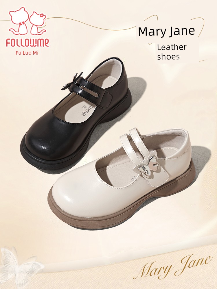 Fuluo Princess Shoes for Girls, Black Leather Shoes, New Autumn Style, Stylish Soft Sole Dress Shoes for Little Girls, Performance Shoes, Single Shoes