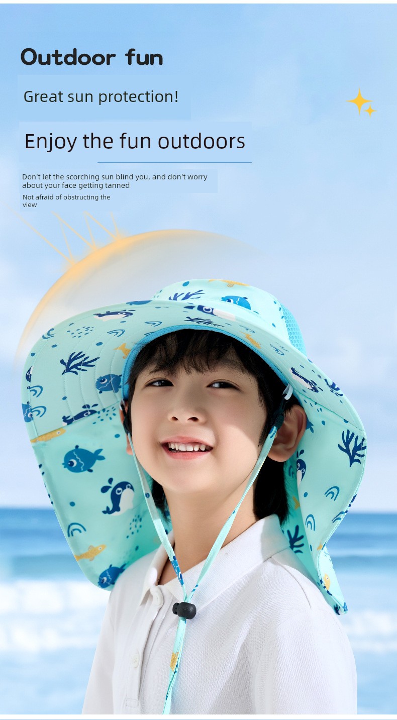 Children's Sun Protection Hat, Girls' Sun Hat, Boys' Sun Hat, Beach and Seaside Uv Protection Hat with Large Brim — 5