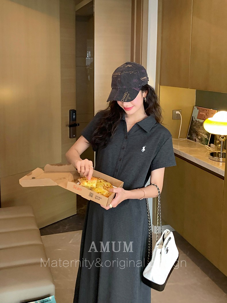 ◆ Amum Maternity Wear ◆ Elegant Lazy Dress~Polo Collar Casual Dress, Slimming and Flattering for Petite Pregnant Women. — 14