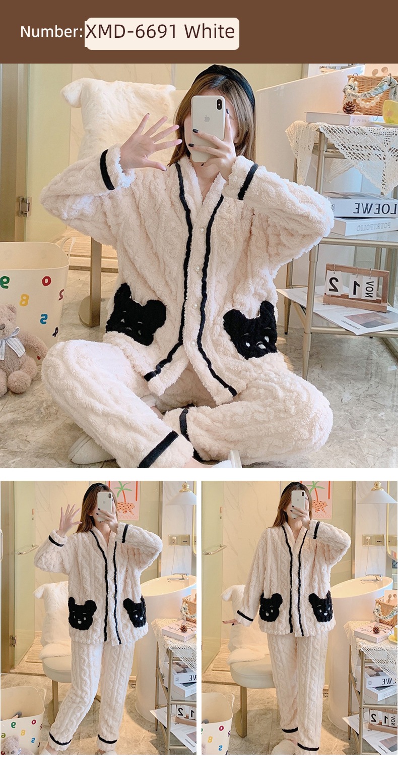 Flannel female Autumn and winter Long sleeve thickening Sweet pajamas