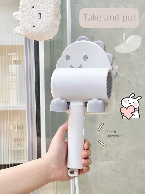 Cute dinosaur hair dryer stand for household hair dryer storage rack for storage rack for air duct rack without hole punching bathroom