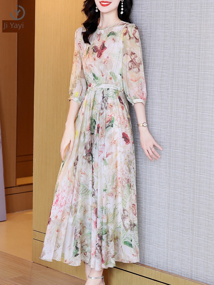 Autumn clothes The new Luxury brand printing real silk Dress