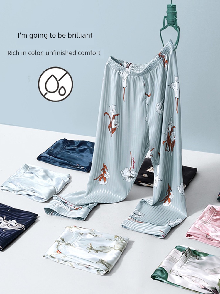 ma'am silk Short sleeve trousers simulation suit pajamas