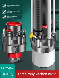Kitchen Drain Pipe Three-Way Connector for Sink, Dishwashing Basin, Five-Way Water Purifier Drainage Pipe, Anti-Odor Div