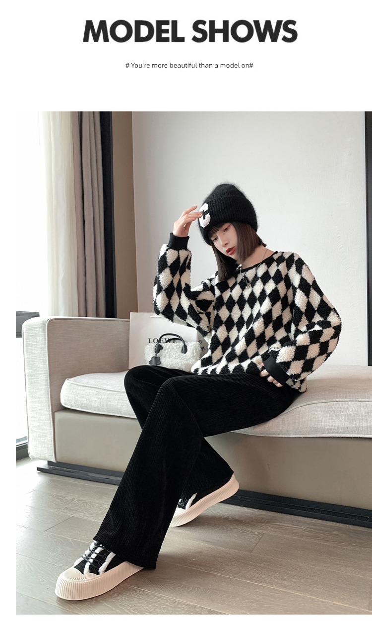 chenille  female Autumn and winter High waist Plush leisure time Wide leg pants