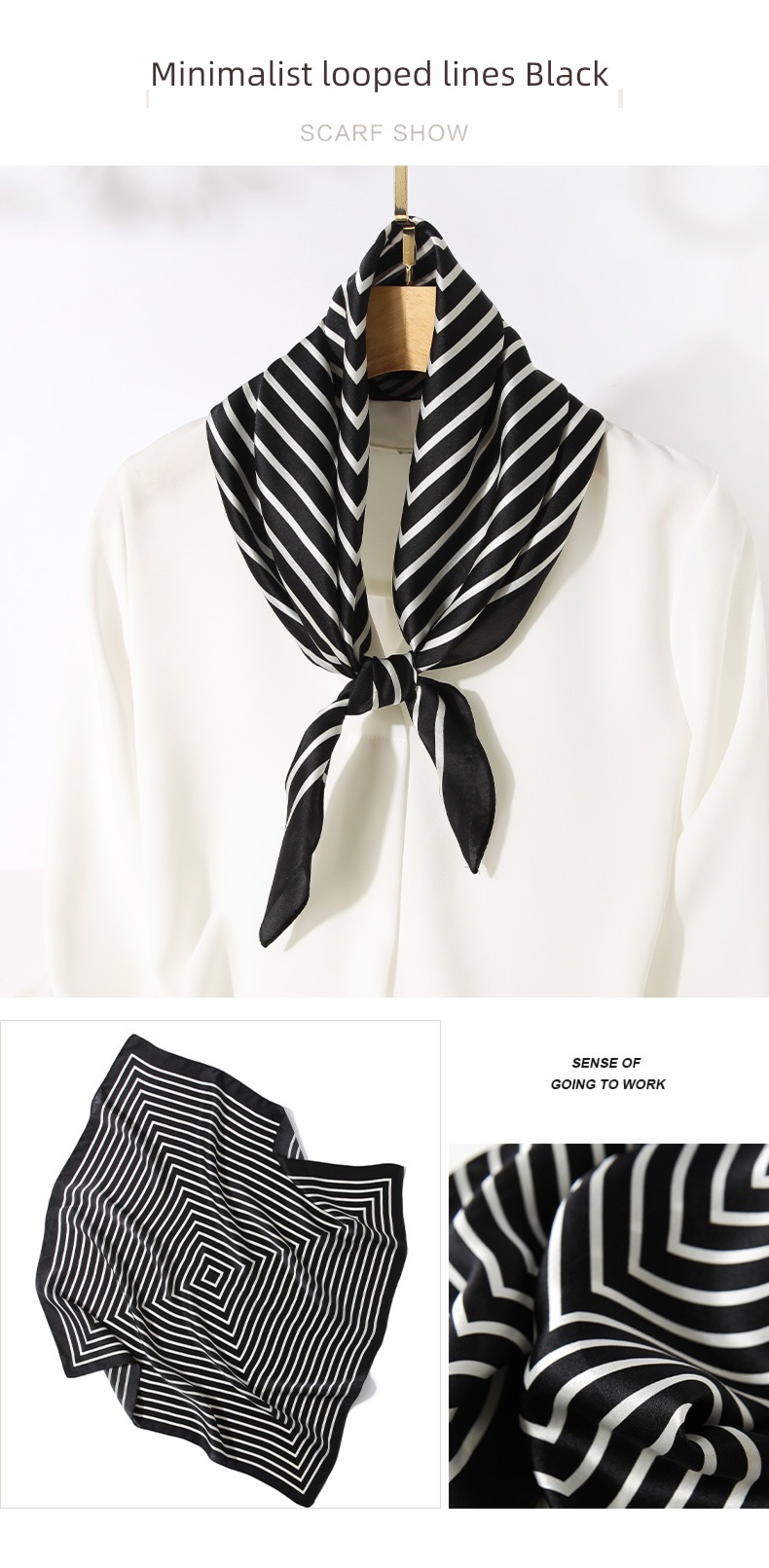 black and white stripe female Yang Caiyu Same collocation Silk scarf