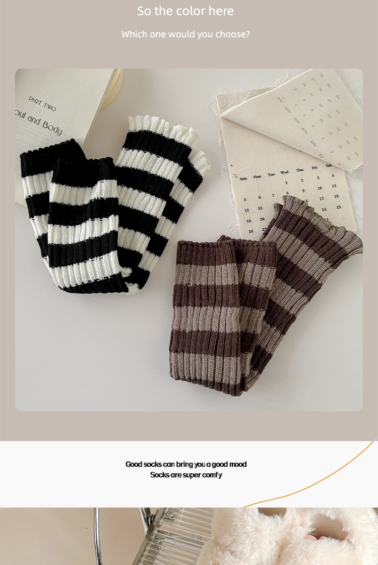 jk knitting Women's money black and white stripe lace keep warm socks