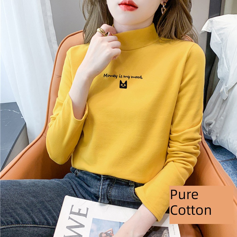 Autumn and winter thickening white Long sleeve T-shirt Foreign style Undershirt