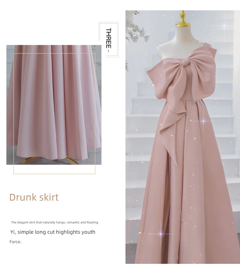 Art examination Minority Pink Bridesmaid bow Evening dress