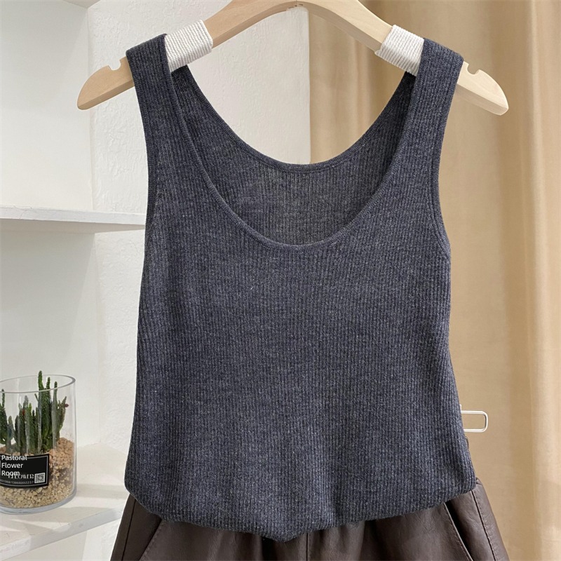 Wool knitting Solid color soft Port style camisole vest