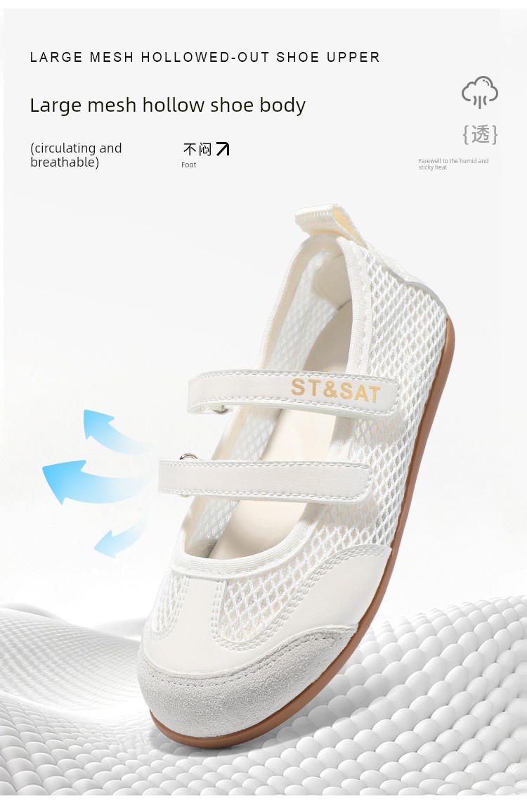 Saturday Kids' Shoes Children's Mary Jane Girls' Breathable Mesh Sandals Summer Velcro Ballet Style Casual Shoes — 7