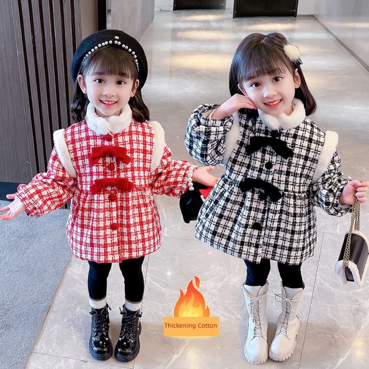 Baby girl Wool child lattice Foreign style winter loose coat